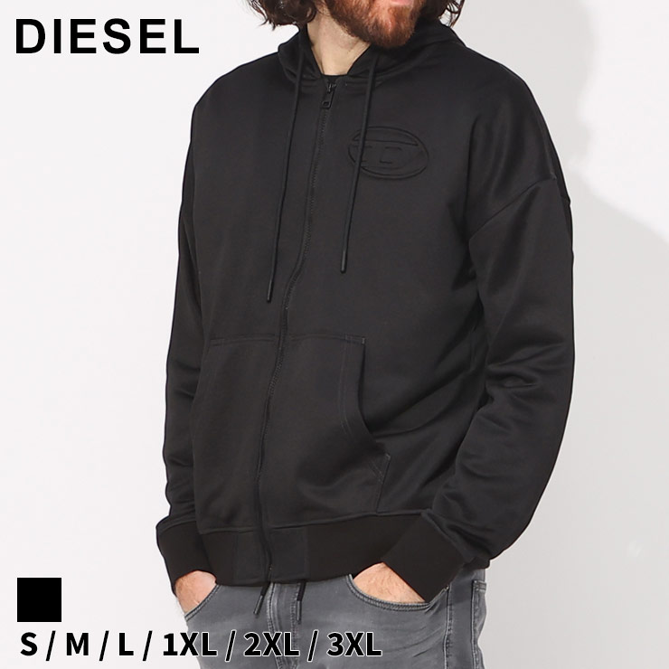 ディーゼル パーカー DIESEL メンズ ジップパーカー エンボスロゴ ブランド トップス フード ジップ レギュラーフィット 大きいサイズあり DSA121060WHAK SALE_1_e