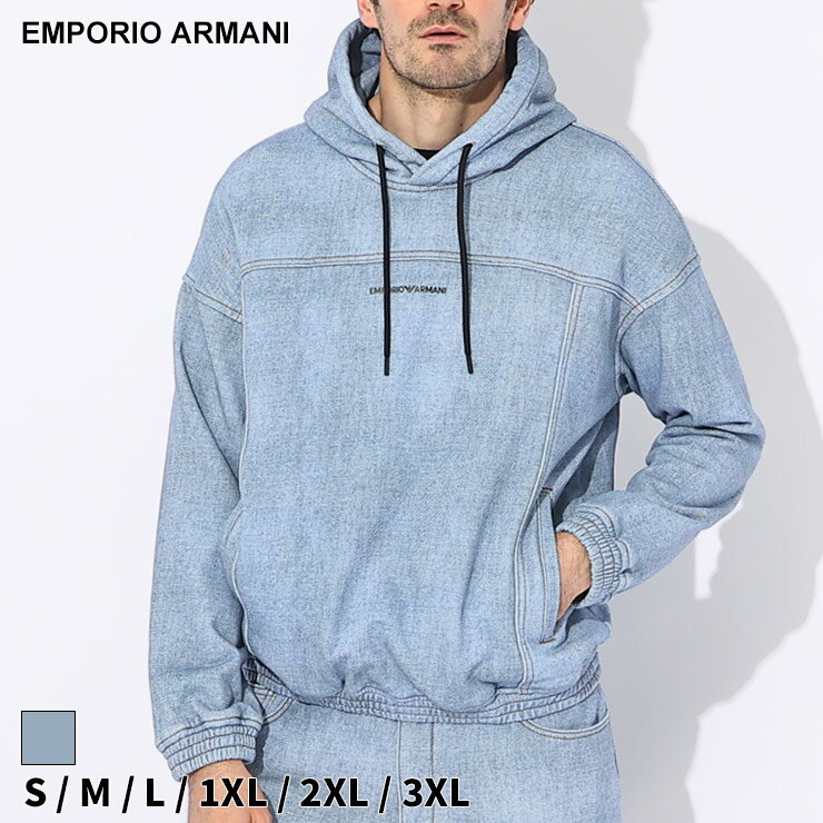 アルマーニ パーカー EMPORIO ARMANI エンポリオアルマーニ メンズ フーディー プルパーカー デニムプリント ブランド トップス 長袖 裏毛 セットアップ対応 大きいサイズあり EA3D1MEG1JWPZ SALE_1_e