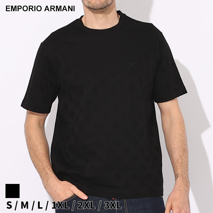 エンポリオ・アルマーニ アルマーニ Tシャツ EMPORIO ARMANI エンポリオアルマーニ メンズ 半袖 カットソー モノグラム ジャガード クロ 黒 ブランド トップス シャツ レギュラーフィット 大きいサイズあり EA3D1T7S1JGMZ SALE_1_a