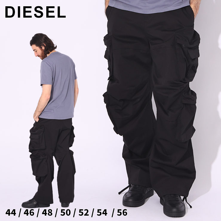 ディーゼル カーゴパンツ DIESEL メンズ ストレッチ コットンサテン パンツ P-Huges-New 黒 クロ ブランド ボトムス カーゴ ルーズ ロングパンツ ルーズフィット 大きいサイズあり DSA128800NJAX SALE_3_a