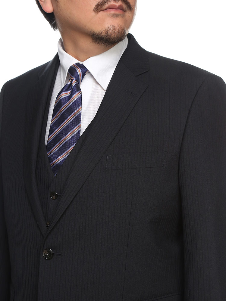 FICCE TOKYO (フィッチェ) ウール混 ベスト付 ストライプ 2ツ釦 ツーパンツ スーツ 241045NT 大きいサイズ メンズ ビジネス スーツ 2本パンツ スリーピース