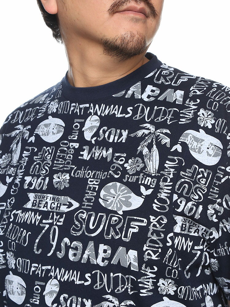B＆T CLUB (ビーアンドティークラブ) FAT ANIMALS クジラ総柄プリント クルーネック 半袖 Tシャツ 2429015 大きいサイズ メンズ トップス Tシャツ 半袖 クルー