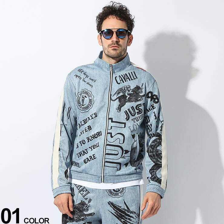 【クーポン利用で3,000円OFF】ジャスト カヴァリ ジャケット Just cavalli メンズ アウター トラックジャケット 総柄 ラインテープ スタンド...