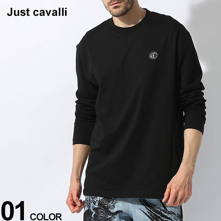 ジャスト カヴァリ Tシャツ Just cavalli メンズ カットソー 長袖 ロンT 胸ロゴパッチ クロ 黒 ブランド トップス シンプル 大きいサイズあり JC76OAH6L1 SALE_1_b
