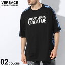 ヴェルサーチェ Tシャツ VERSACE JEANS COUTURE メンズ カットソー 半袖 バックウォーターカラー フロントロゴ 黒 クロ ブランド トップス シャツ ルーズフィット 大きいサイズあり VC76GAH613 SALE_1_a