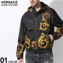 ◆エントリーでさらにポイント+4倍◆ヴェルサーチェ アウター VERSACE JEANS COUTURE メンズ ナイロンジャケット ウィンドブレーカー 裏メッシュ ウォーターカラー バックロゴ ジャケット クロ 黒 ブランド ブルゾン 大きいサイズあり VC76GAS406 SALE_2_a