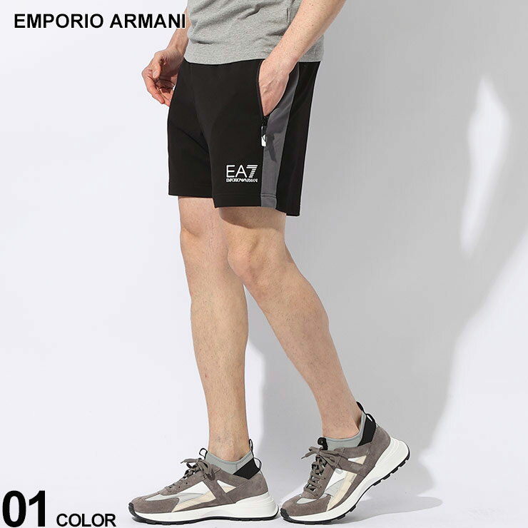 アルマーニ パンツ EMPORIO ARMANI EA7 エンポリオアルマーニ メンズ ショートパンツ 切替 ロゴ ウエストコード クロ 黒 ブランド ボトムス ショーツ 大きいサイズあり EA73DPS58PJLIZ SALE_3_a