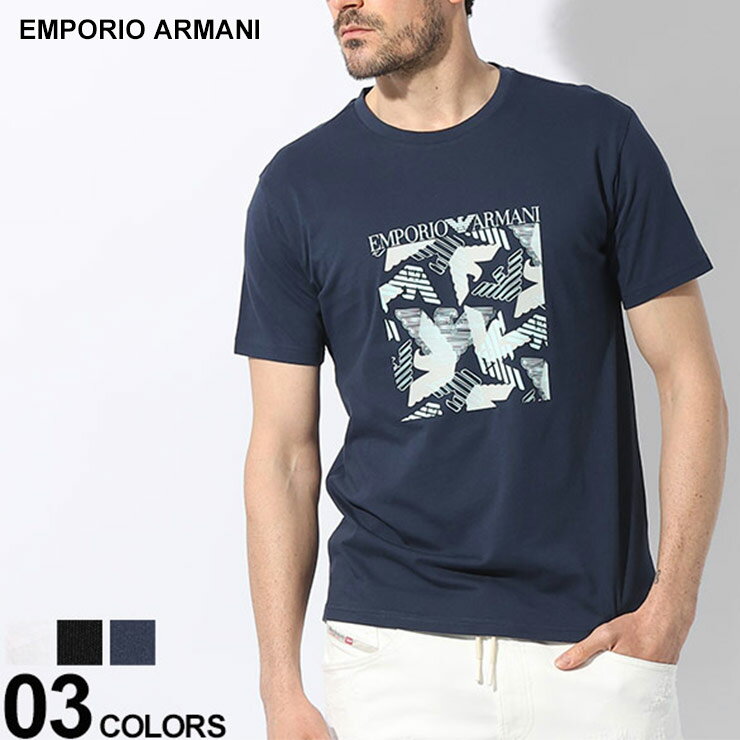 エンポリオ・アルマーニ アルマーニ Tシャツ EMPORIO ARMANI エンポリオアルマーニ メンズ カットソー 半袖 フロントグラフィックロゴ 白 シロ 黒 クロ 紺 ネービー ブランド トップス シャツ 大きいサイズあり EAS2118184R468