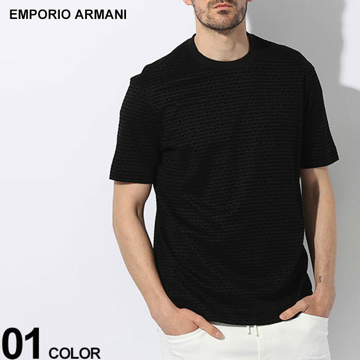 アルマーニ Tシャツ EMPORIO ARMANI エンポリオアルマーニ メンズ カットソー 半袖 ジャージー フロッキー 総柄 黒 クロ ブランド トップス シャツ レギュラーフィット 大きいサイズあり EA3D1T911JUV SALE_1_a