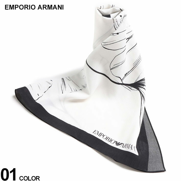 EMPORIO ARMANI (エンポリオ アルマーニ) モノトーン花柄 ブランドロゴ スカーフ EA6253334R347 ブランド メンズ 男性 小物 スカーフ ハンカチ SALE_6_e