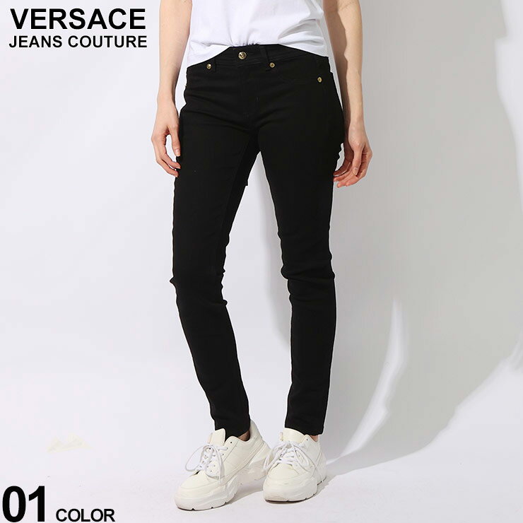 VERSACE JEANS COUTURE (ヴェルサーチェ ジーンズ クチュール) ゴールドボタンロゴ ジップフライ ブラックジーンズ VCL76HAB5J1 ブランド レディース ボトムス ロングパンツ ジーパン SALE_8_a