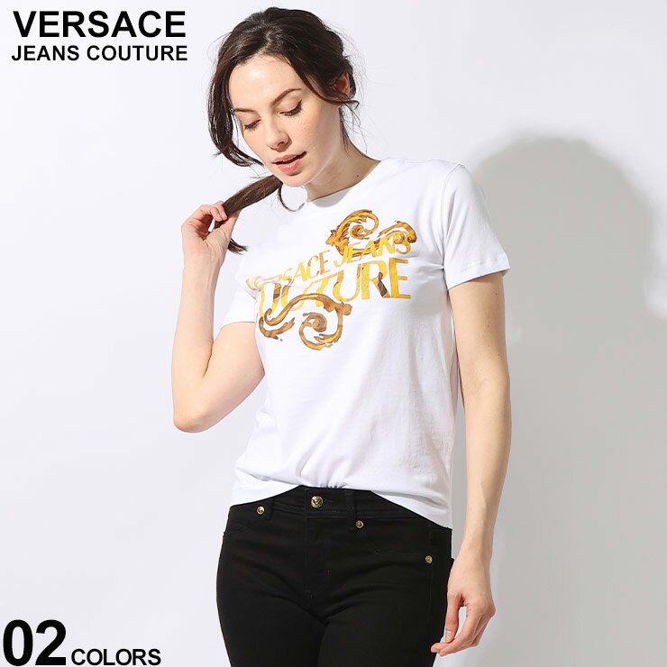 VERSACE JEANS COUTURE (ヴェルサーチェ ジーンズ クチュール) ウォーターカラー プリント クルーネック 半袖 Tシャツ VCL76HAHG00 ブランド レディース トップス Tシャツ 半袖 シャツ SALE_8_a