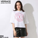 VERSACE JEANS COUTURE (ヴェルサーチェ ジーンズ クチュール) ラメBIGサークル クルーネック 五分袖 Tシャツ VCL76HAHG05 ブランド レディース トップス Tシャツ 半袖 シャツ SALE_8_a