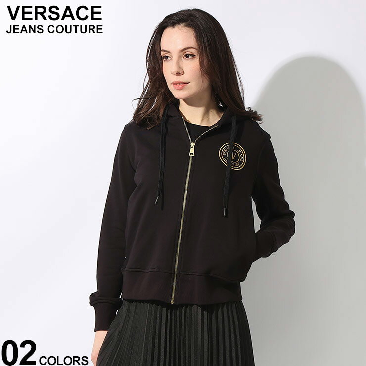 VERSACE JEANS COUTURE (ヴェルサーチェ ジーンズ クチュール) 裏毛 サークルロゴ ジップポケット フルジップ パーカー VCL76HAIT02 ブランド レディース トップス パーカー 長袖 ジップ SALE_8_a