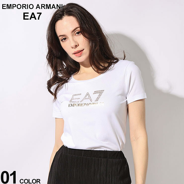 EMPORIO ARMANI EA7 (エンポリオ アルマーニ) ラインストーンロゴ クルーネック 半袖 Tシャツ EA7L8NTT67TJDQZ ブランド レディース トップス Tシャツ 半袖 シャツ SALE_8_a