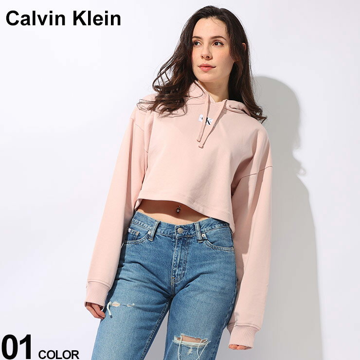 Calvin Klein (カルバンクライン) 裏毛 ロゴ ショート丈 プルオーバー パーカー CKLJ20J223354 ブランド レディース トップス プルパーカー 長袖