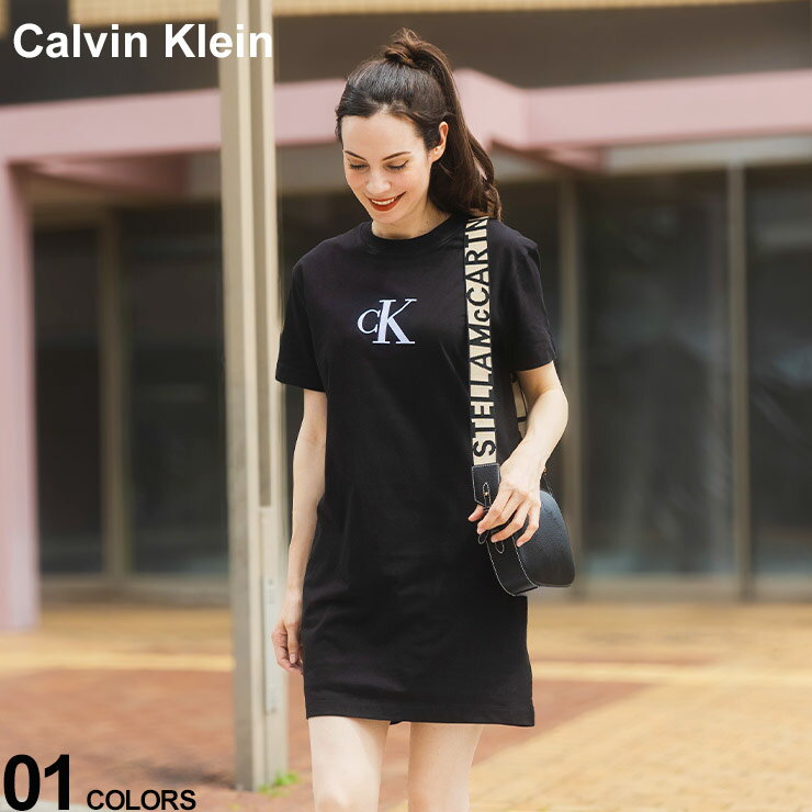 Calvin Klein (カルバンクライン) ロゴプリント クルーネック 半袖 ワンピース CKLJ20J223434 ブランド レディース トップス ワンピ ワンピース