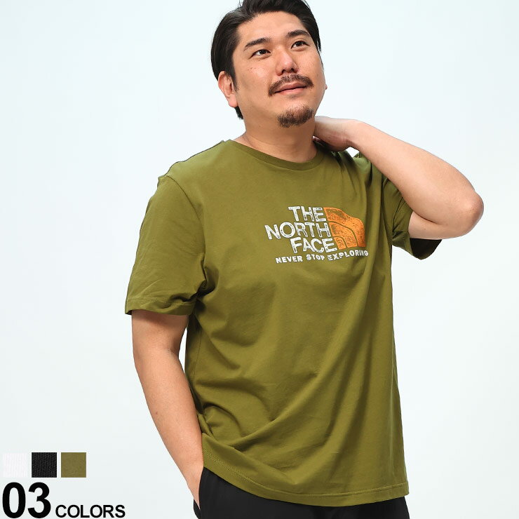 乐天商城 - THE NORTH FACE ザ ノースフェイス 半袖 Tシャツ ダメージ風ロゴ クルーネック トップス クルー ロゴ 大きいサイズ メンズ ホワイト ブラック カーキ 1XL 2XL