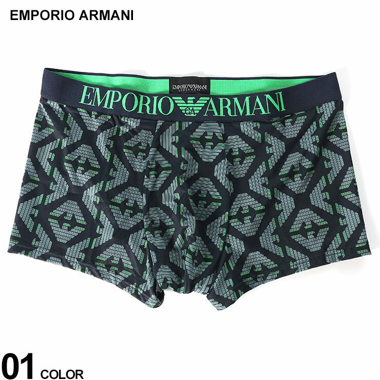 クーポン利用でさらに500円OFF EMPORIO ARMANI (エンポリオアルマーニ) 総柄ロゴ ウエストバンド 前閉じ マイクロファイバー ボクサーパンツ EAU1112904R535 ブランド メンズ 男性 下着