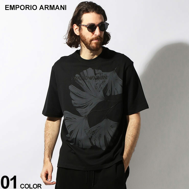 EMPORIO ARMANI (エンポリオアルマーニ) モノクロ銀杏柄 クルーネック 半袖 Tシャツ EA3D1T6S1J7FZ ブランド メンズ 男性 トップス Tシャツ 半袖 シャツ SALE_1_a