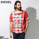 DIESEL (ディーゼル) 大判チェック ロゴ オープンカラ