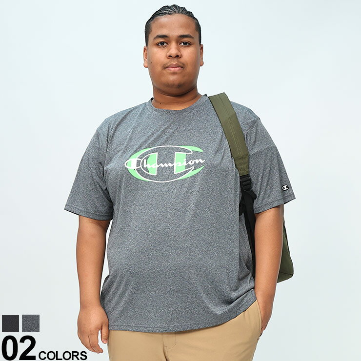 乐天商城 - Champion (チャンピオン) 速乾 防臭 UVカット フロントロゴ クルーネック 半袖 Tシャツ C3ZS305L 大きいサイズ メンズ トップス シャツ 半袖
