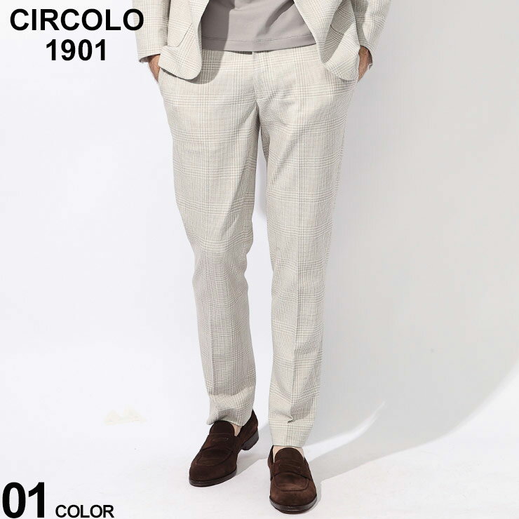 CIRCOLO 1901 (チルコロ1901) ストレッチ コットン チェック柄 ノータック スラックス CICN4329 ブランド メンズ 男性 ボトムス パンツ ロングパンツ ビジネス