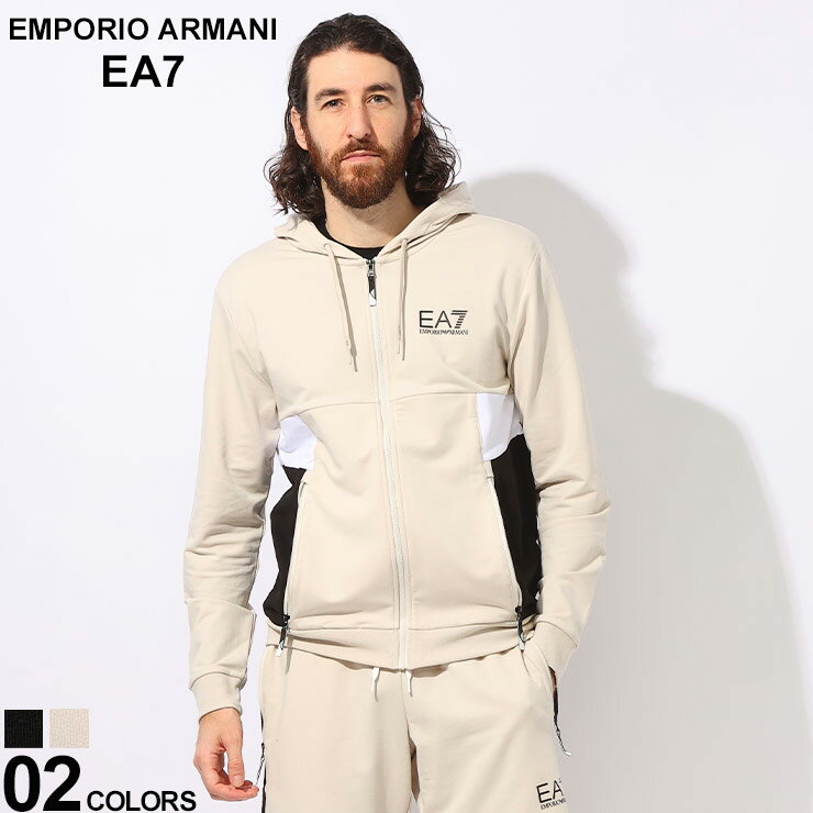 EMPORIO ARMANI EA7 (エンポリオ アルマーニ) パネル切替 ロゴプリント ジップアップ パーカー EA73DPM15PJLIZ ブランド メンズ 男性 トップス パーカー 長袖 フード