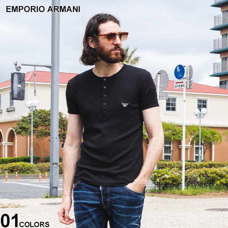 エンポリオ・アルマーニ EMPORIO ARMANI (エンポリオ アルマーニ) ヘンリーネック リブ ロゴパッチ 半袖 Tシャツ EAU1120144R503 ブランド メンズ 男性 トップス シャツ コットン 部屋着