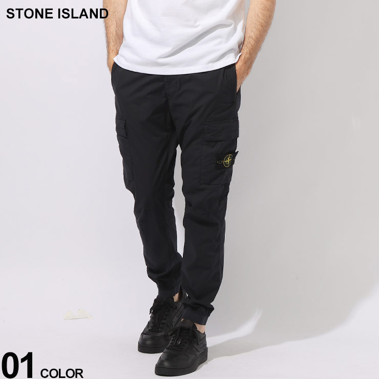 Stone  GhostPiece カーゴパンツ 裾リブ 黒 STONE ISLAND 鉛色W30 裾リブ OLD'風カーゴパンツ