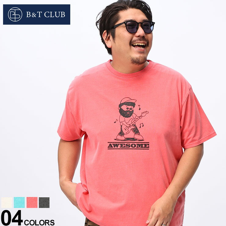 乐天商城 - B＆T CLUB (ビーアンドティークラブ) ピグメント加工 ヒゲおやじプリント 半袖 Tシャツ ZM2471721G 大きいサイズ メンズ トップス Tシャツ 半袖 クルー