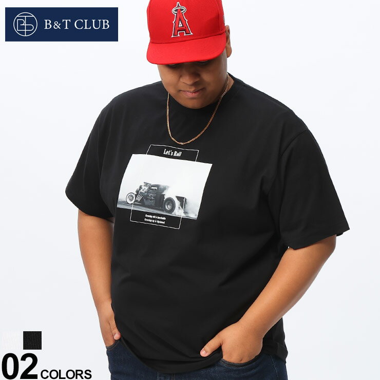 乐天商城 - B＆T CLUB ビーアンドティークラブ 半袖 Tシャツ 抗菌 消臭 防臭 クラシックカー フォトプリント クルーネック トップス クルー 大きいサイズ メンズ ホワイト ブラック 3L 4L 5L 6L 7L 相当