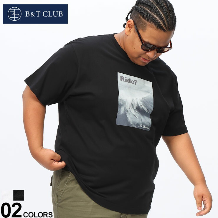 乐天商城 - B＆T CLUB ビーアンドティークラブ 半袖 Tシャツ 抗菌 消臭 防臭 サーフィン フォトプリント クルーネック トップス クルー 大きいサイズ メンズ ホワイト ブラック 3L 4L 5L 6L 7L 相当