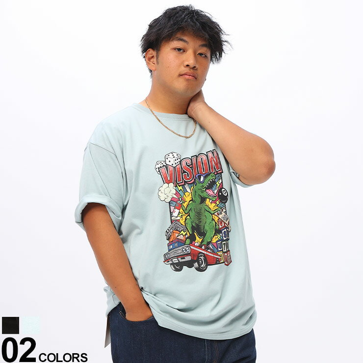 乐天商城 - VISION STREET WEAR (ヴィジョンストリートウェア) アメコミダイナソープリント クルーネック 半袖 Tシャツ 4515711 大きいサイズ メンズ トップス シャツ 半袖 プリント 春 夏