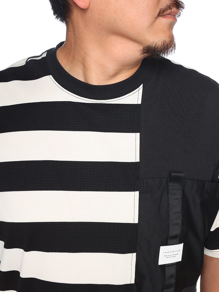 B＆T CLUB (ビーアンドティークラブ) ワッフルボーダー 切替 デザインポケット 半袖 Tシャツ BDT100 大きいサイズ メンズ トップス Tシャツ 半袖 クルー