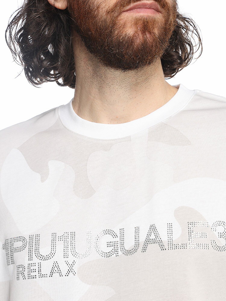 ウノ ピュ ウノ ウグァーレ トレ リラックス 1PIU1UGUALE3 RELAX ラインストーンロゴ 無地＆迷彩 半袖Tシャツ ストレッチ 1PRUST24095SZ ブランド メンズ 男性 Tシャツ 半袖 迷彩 sale_1_a