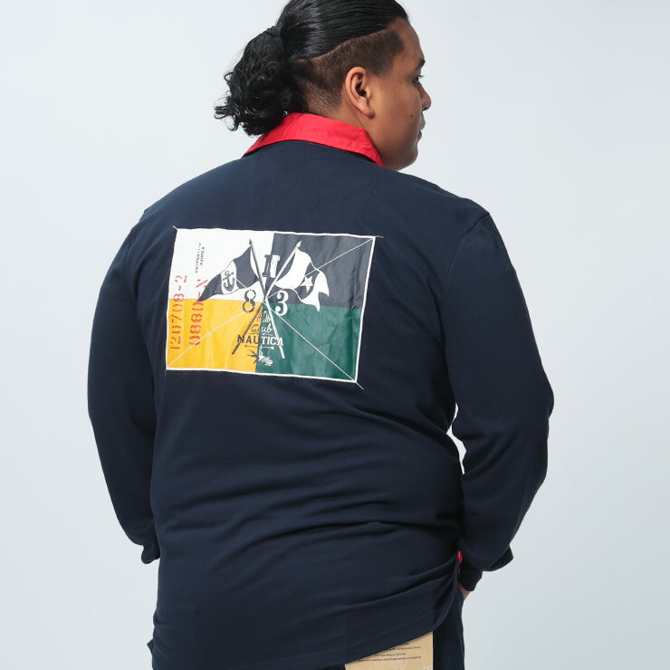 NAUTICA (ノーティカ) バックデザイン 襟切り替え 長袖 ポロシャツ K47108D22 大きいサイズ メンズ トップス ポロシャツ ポロ シャツ プリント