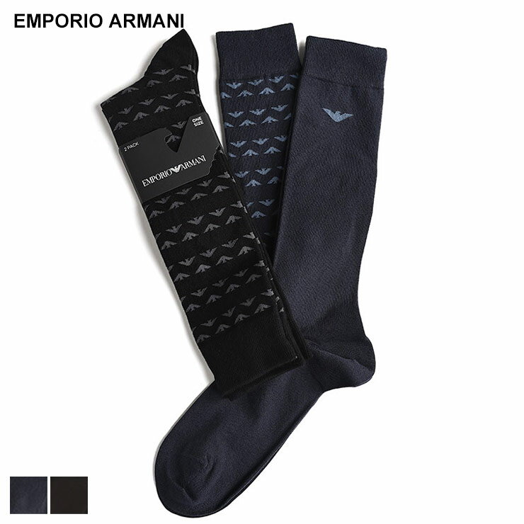 エンポリオアルマーニ EMPORIO ARMANI 総ロゴプリント ハイソックス 2足セット EAU3023014F292 ブランド メンズ 男性 ソックス 靴...