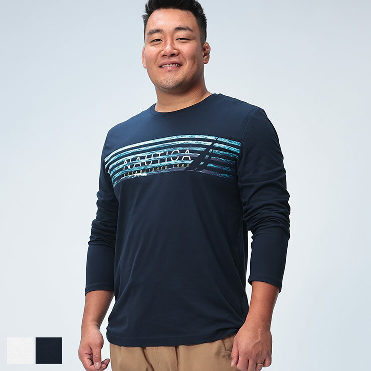 乐天商城 - NAUTICA (ノーティカ) ラインロゴ クルーネック 長袖 Tシャツ GRAPHIC TEE DP V47118D22 大きいサイズ メンズ トップス Tシャツ ロンT プリント