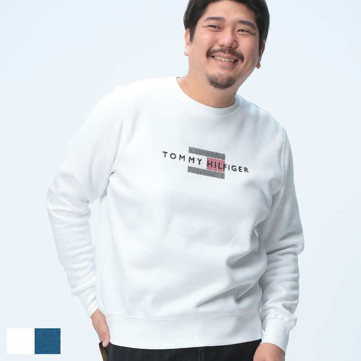 乐天商城 - トミーヒルフィガー Tommy Hilfiger トレーナー 大きいサイズ メンズ 裏起毛 ロゴ刺繍 クルーネック スウェット トップス 長袖 プルオーバー 起毛 秋冬 1XL 2XL 3XL ホワイト ブルー