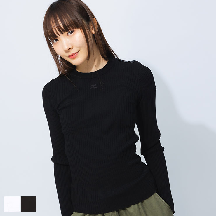 クレージュ courreges ショルダースナップ ロゴ刺繍 リブニットセーター CORVESMPU187F11 ブランド レディース トップス セーター ニット 長袖 春 夏