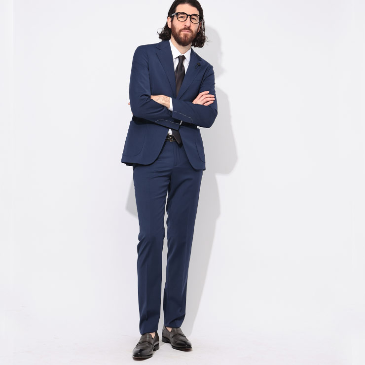 【最大10,000円OFFクーポン配布】ラルディーニ LARDINI ストレッチウール シングル ノータック スーツ メンズ