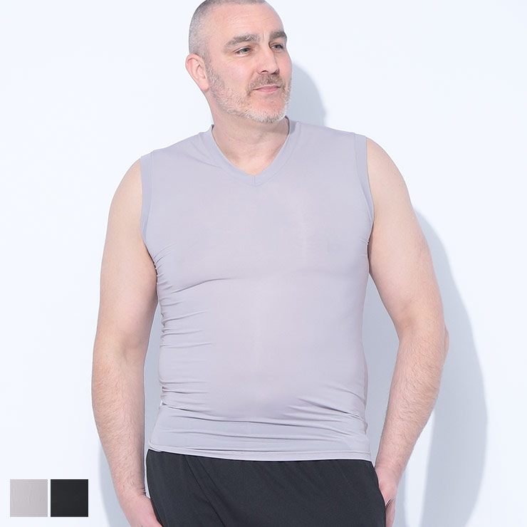乐天商城 - HYBRIDBIZ (ハイブリッドビズ) ヒヤテック 超冷感 Vネック ノースリーブ Tシャツ BT354420H 大きいサイズ メンズ 肌着 下着 インナー シャツ アンダー ドライ 涼しい 夏