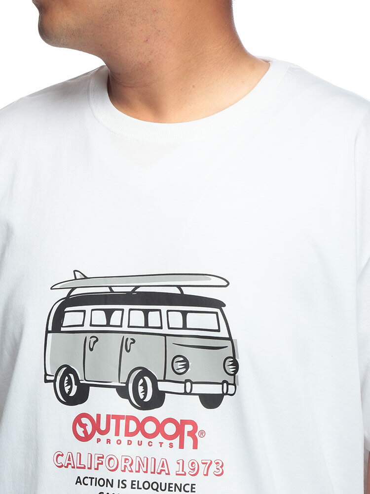 OUTDOOR PRODUCTS (アウトドアプロダクツ) 車プリント クルーネック 半袖 Tシャツ C553DE 大きいサイズ メンズ トップス Tシャツ コットン プリント 春 夏