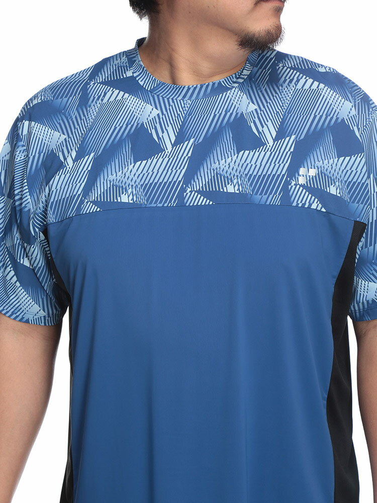 EXCELLENT FINE (エクセレントファイン) 超冷感 ベア天竺 総柄切替 クルーネック 半袖 Tシャツ BTTS2560 大きいサイズ メンズ トップス Tシャツ 接触冷感 スポーツ 涼しい 夏