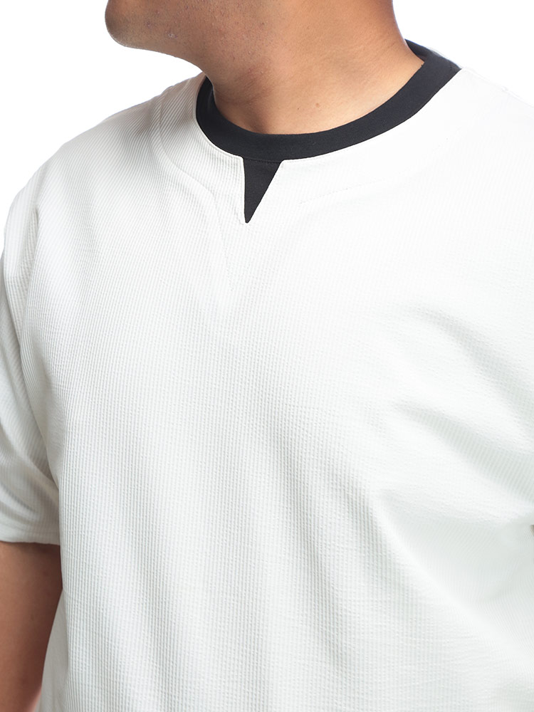 B＆T CLUB (ビーアンドティークラブ) カットサッカー フェイクレイヤード キーネック 半袖 Tシャツ 8051951 大きいサイズ メンズ トップス Tシャツ レイヤード クルーネック 春 夏