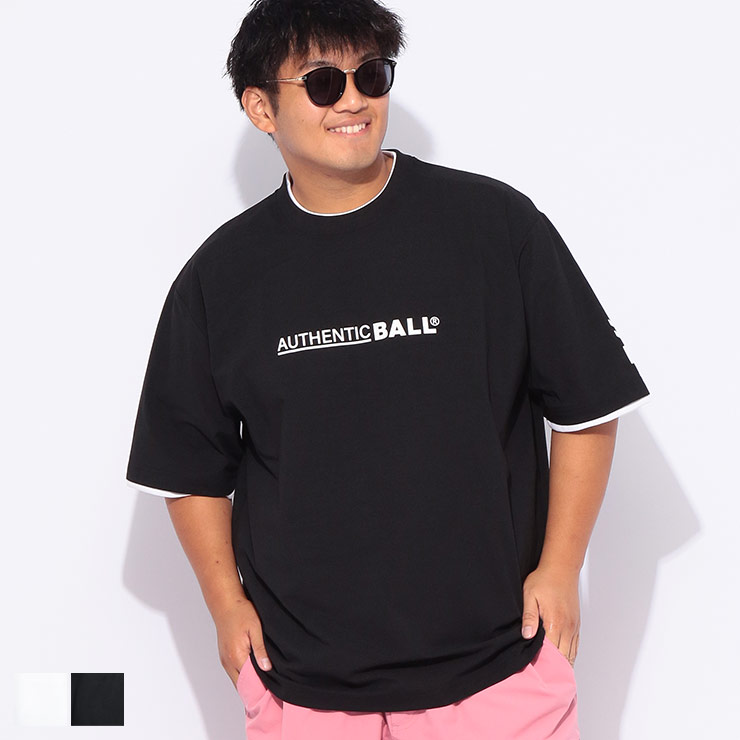 乐天商城 - BALL (ボール) 接触冷感 スラブ生地 厚盛ラバーロゴ フェイクレイヤード半袖Tシャツ 55537 大きいサイズ メンズ トップス Tシャツ 接触冷感 涼しい