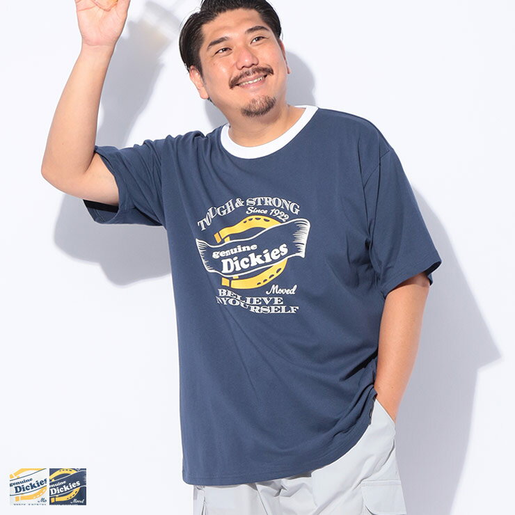 乐天商城 - GENUINE Dickies (ジェニュインディッキーズ) 天竺リンガー 半袖 プリント Tシャツ 52601144 大きいサイズ メンズ トップス Tシャツ 半袖 プリント 春 夏