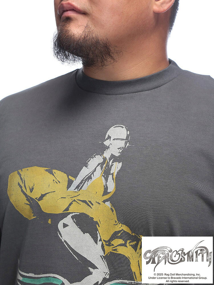 AEROSMITH (エアロスミス) エアロスミス プリント バンド クルーネック 半袖 Tシャツ BTTS2509 大きいサイズ メンズ トップス Tシャツ 半袖 プリントT バンドT バンTee