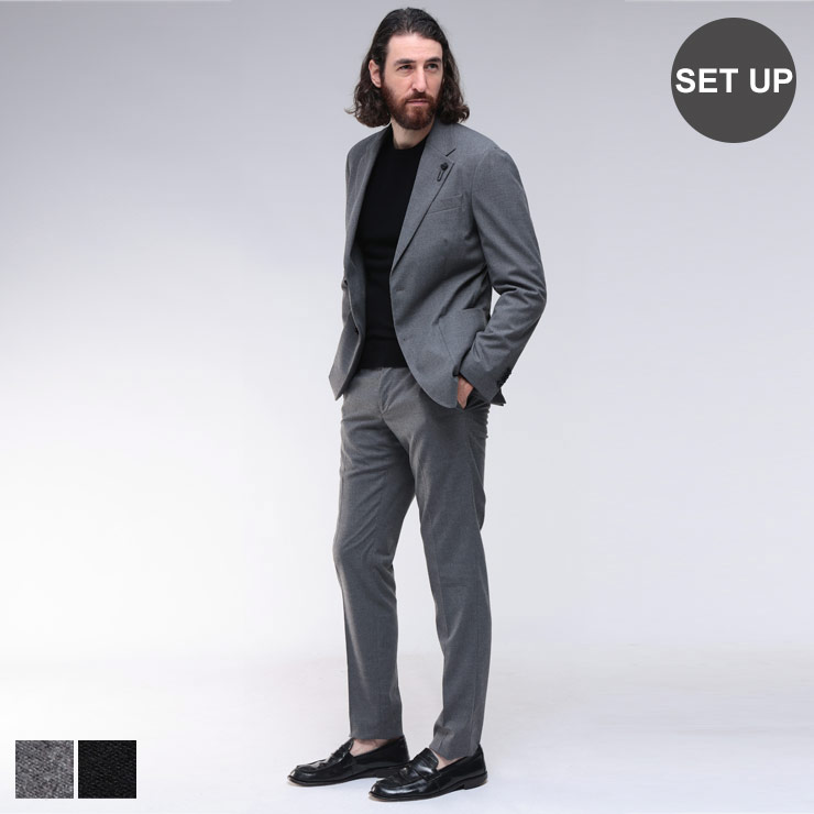 【クーポン利用で10,000円OFF】ラルディーニ LARDINI ストレッチ フランネル 無地 2つボタン シングル ノータック スーツ LD149EE637...